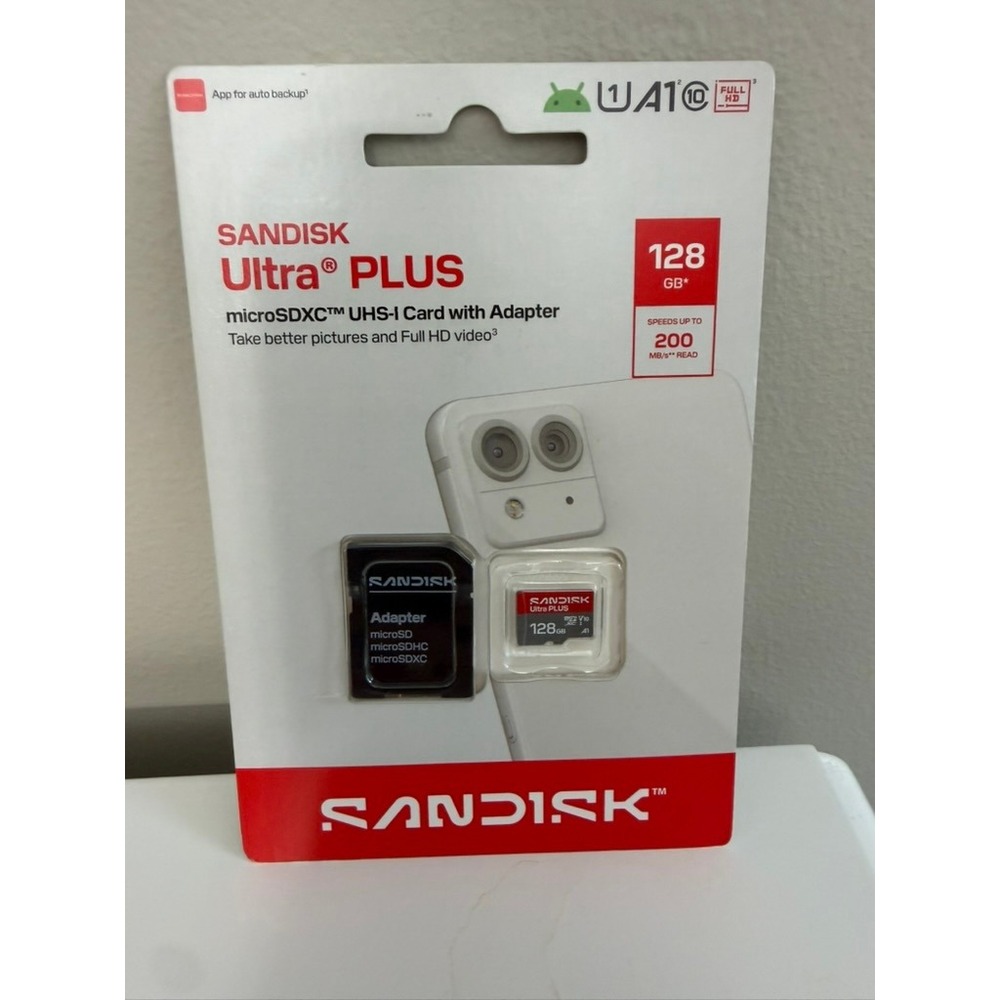 SanDisk Ultra PLUS microSDXC 128GB Red/Gray 200MB/s UHS-I Memory Card NWT